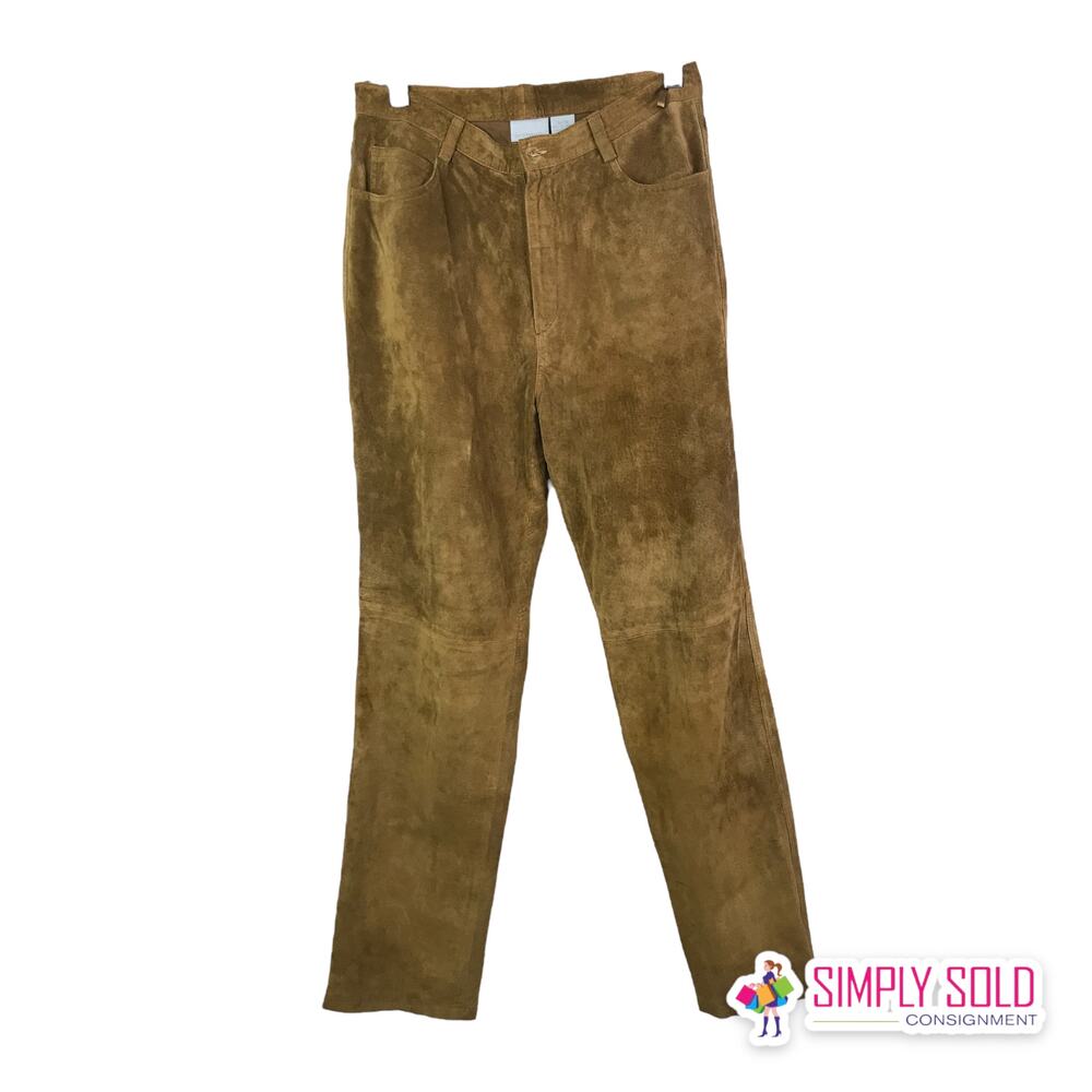 Northwest Blue Women Suede Leather Pants High-Rise Straight Leg Flat Front Sz 10
